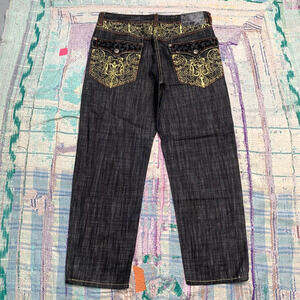 Delf Trading Imperious Jeans Baggy 90's Gold Embellished Men Size 36x30 ALTERED